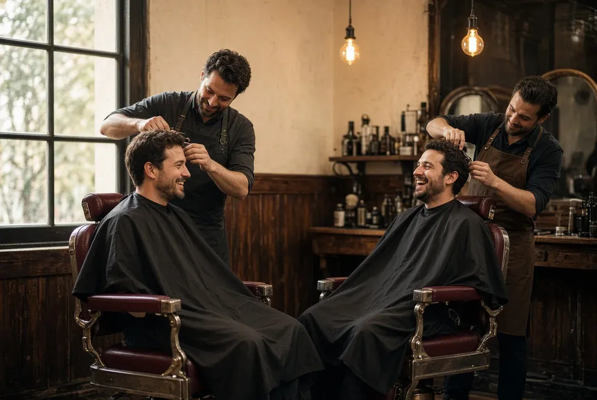 Два клиента стригутся одновременно в Face barbershop